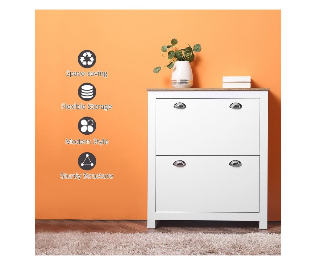 Dulap pentru Pantofi cu 2 Sertare pentru 12 Perechi de Incaltaminte, Dulap de Depozitare, 79x23x90,5 cm, Alb - 8