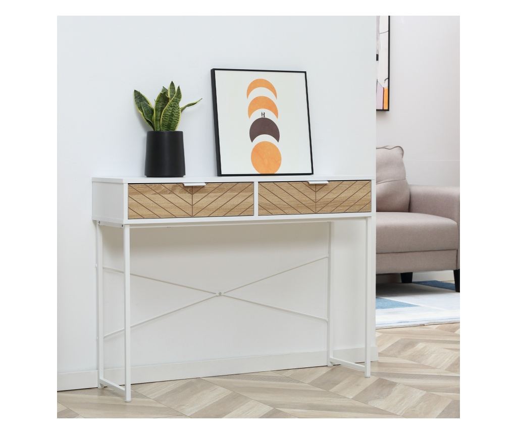 Consola Moderna pentru Hol si Sufragerie cu 2 Sertare Metalice 100x 30x75cm - Alb - 2