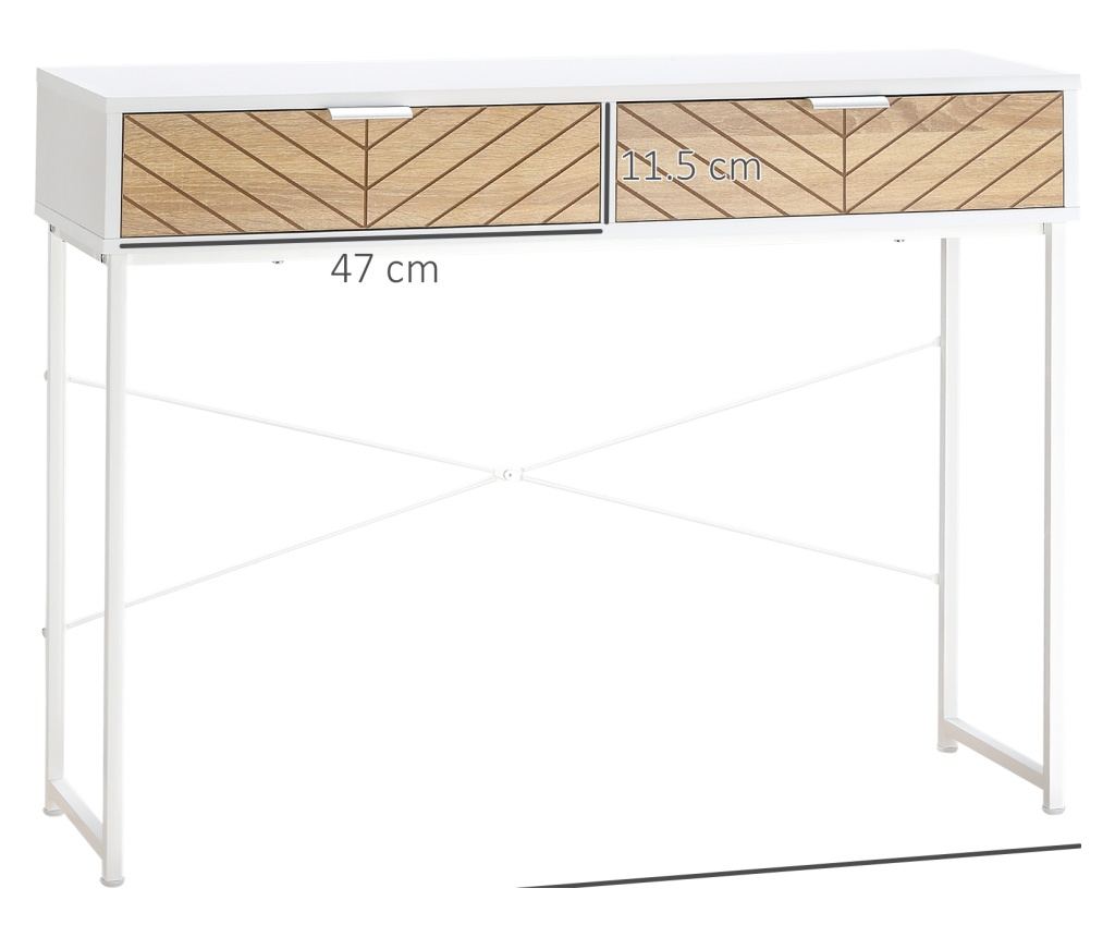 Consola Moderna pentru Hol si Sufragerie cu 2 Sertare Metalice 100x 30x75cm - Alb - 4