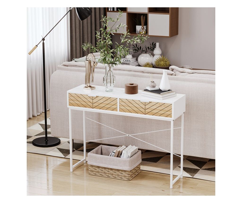 Consola Moderna pentru Hol si Sufragerie cu 2 Sertare Metalice 100x 30x75cm - Alb - 5