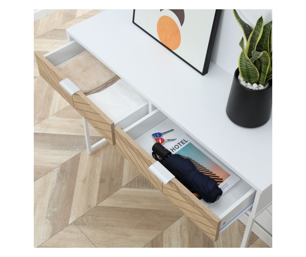 Consola Moderna pentru Hol si Sufragerie cu 2 Sertare Metalice 100x 30x75cm - Alb - 6