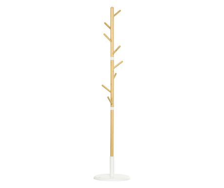 Cuier Vertical cu 8 Carlige cu Baza Rotunda din Bambus, Lemn si Metal, Ø37,8x175,6 cm, Lemn Natural