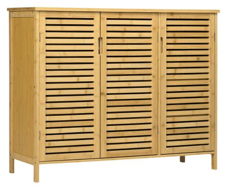 Mobil cipőtartó 8 állítható polccal, 3 szinten, fogantyúkkal, bambuszfa cipőtároló, 100x35x80 cm