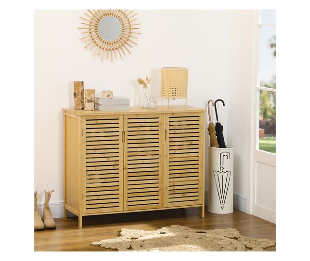 Suport pentru Incaltaminte Mobil cu 8 Rafturi Reglabile pe 3 Nivele cu Manere, Suport pentru Incaltaminte din Lemn de Bambus, 10