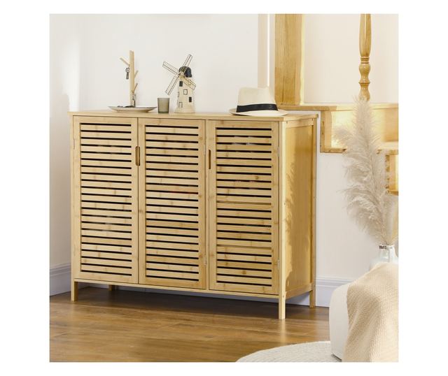 Suport pentru Incaltaminte Mobil cu 8 Rafturi Reglabile pe 3 Nivele cu Manere, Suport pentru Incaltaminte din Lemn de Bambus, 10