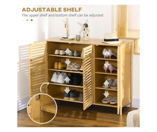 Suport pentru Incaltaminte Mobil cu 8 Rafturi Reglabile pe 3 Nivele cu Manere, Suport pentru Incaltaminte din Lemn de Bambus, 10
