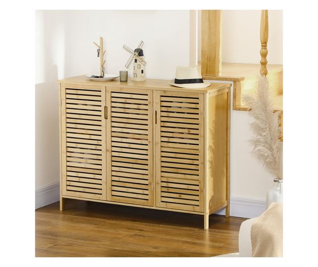 Suport pentru Incaltaminte Mobil cu 8 Rafturi Reglabile pe 3 Nivele cu Manere, Suport pentru Incaltaminte din Lemn de Bambus, 10