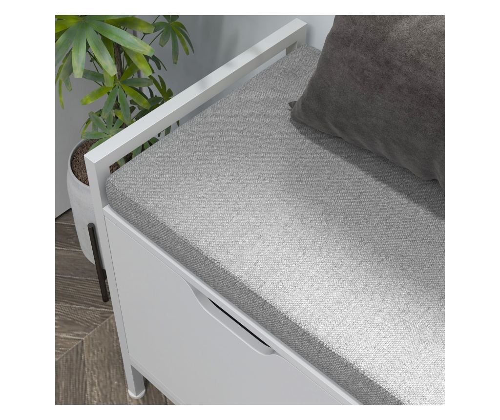 Bancheta Dulap pentru Pantofi cu 2 Compartimente si Perna, Dulap Pantofi pentru Hol, 84x35x50 cm, Alb - 9