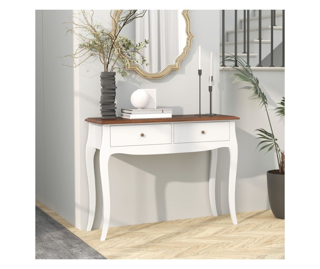 Masa Consola Moderna cu 2 Sertare, Consola de Intrare din MDF si PAL, 100x35x76,5 cm, Alb - 2