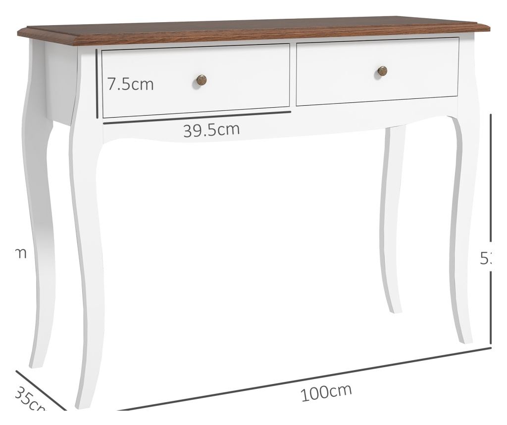 Masa Consola Moderna cu 2 Sertare, Consola de Intrare din MDF si PAL, 100x35x76,5 cm, Alb - 4