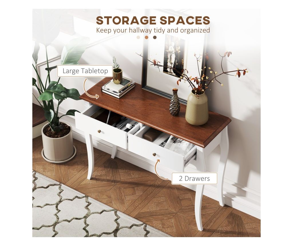Masa Consola Moderna cu 2 Sertare, Consola de Intrare din MDF si PAL, 100x35x76,5 cm, Alb - 5