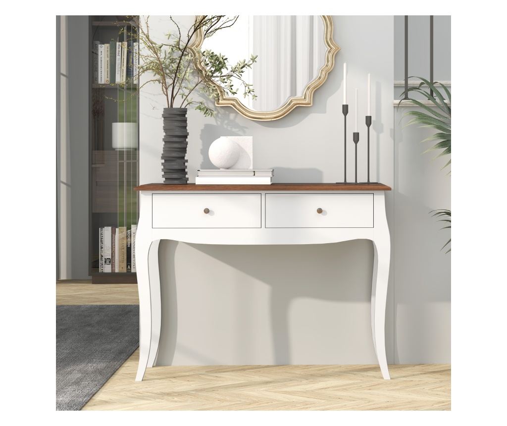 Masa Consola Moderna cu 2 Sertare, Consola de Intrare din MDF si PAL, 100x35x76,5 cm, Alb - 9