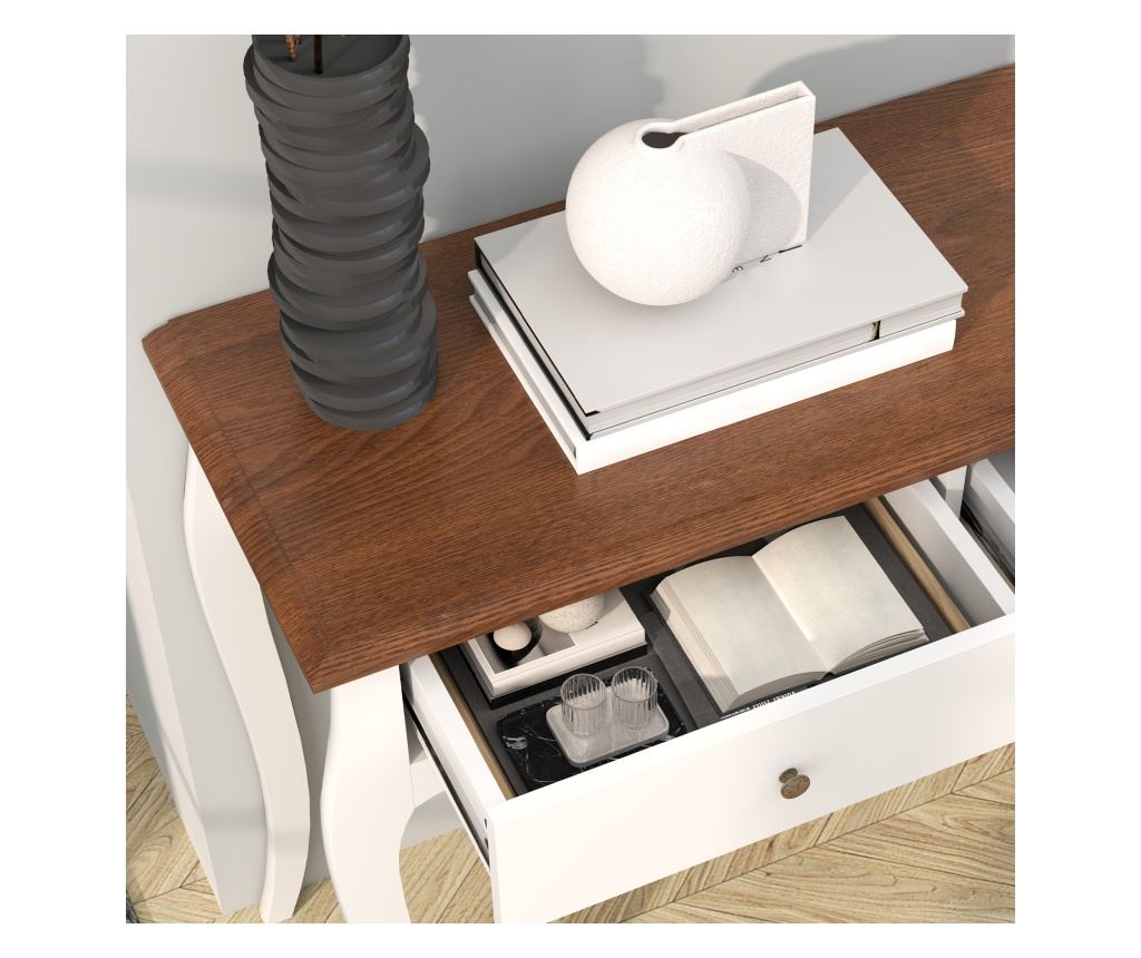 Masa Consola Moderna cu 2 Sertare, Consola de Intrare din MDF si PAL, 100x35x76,5 cm, Alb - 10