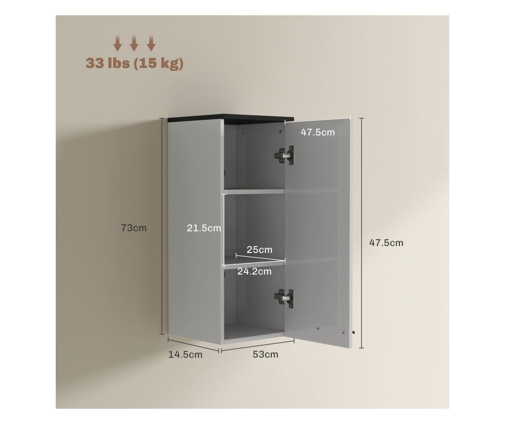 Wall-Mounted Bathroom Cabinet, Bathroom Furniture with 3 Shelves and Adjustable Shelves, 30x32x73 cm, White - 4