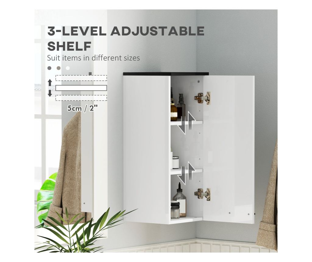 Wall-Mounted Bathroom Cabinet, Bathroom Furniture with 3 Shelves and Adjustable Shelves, 30x32x73 cm, White - 6