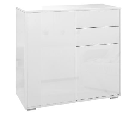Comodă modernă cu 2 dulapuri și 2 sertare, dulap pentru sufragerie și camera de zi cu deschidere prin apăsare, 79x36x74cm, alb l