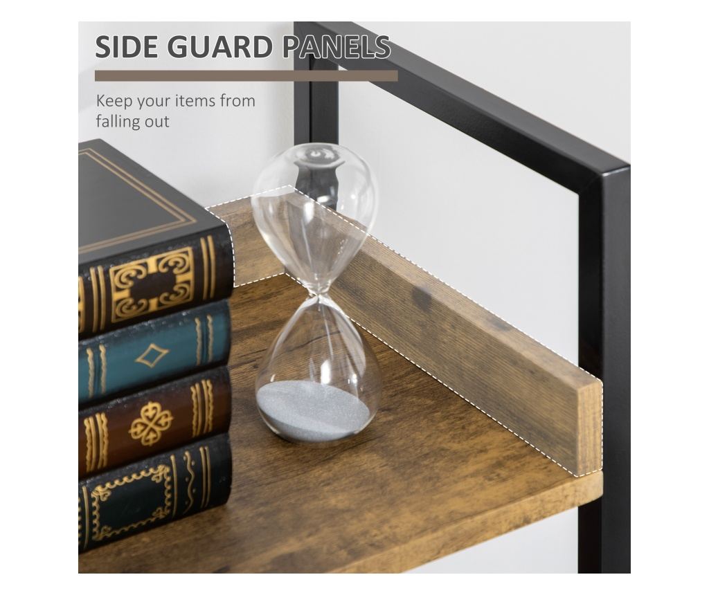 Ipari stílusú 5 polcos könyvespolc, fa és fém könyvespolc otthonra és irodába, 48x30x155cm, rusztikus barna - 7