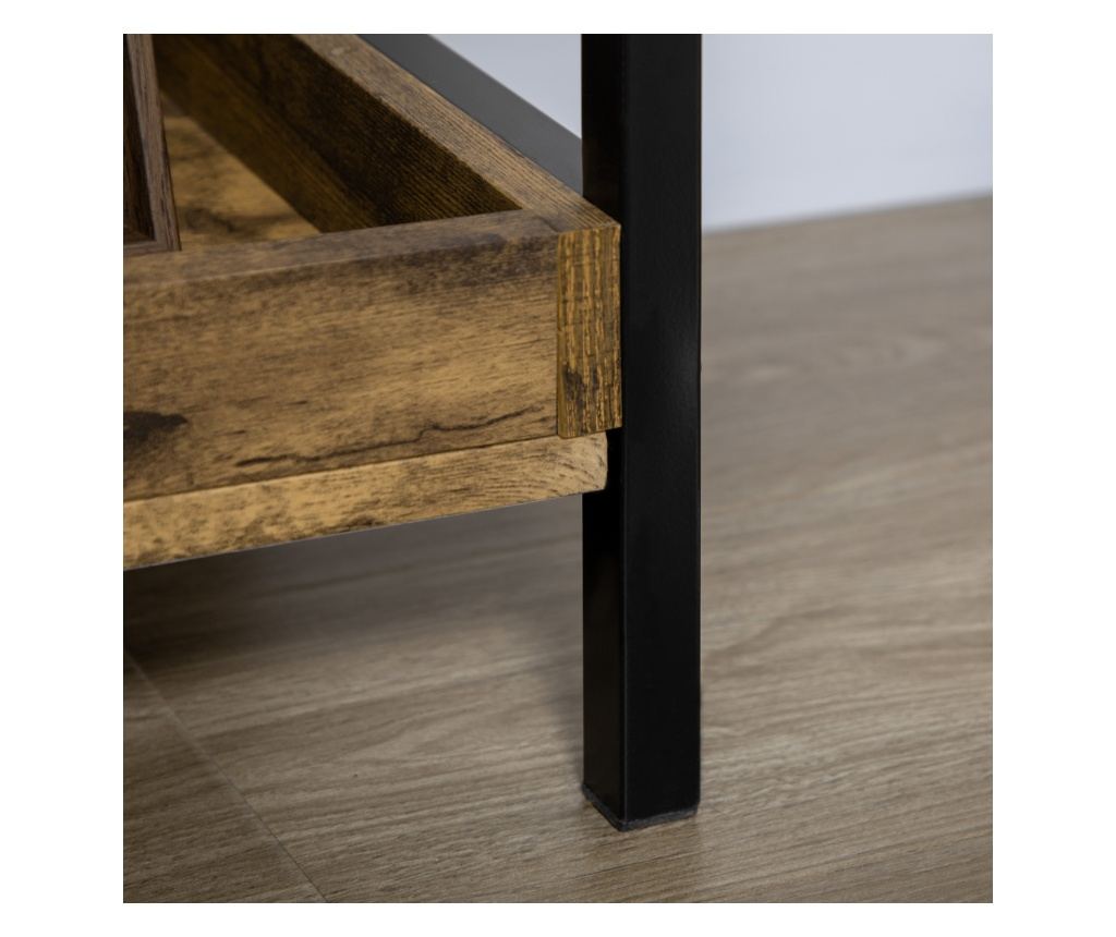 Ipari stílusú 5 polcos könyvespolc, fa és fém könyvespolc otthonra és irodába, 48x30x155cm, rusztikus barna - 10