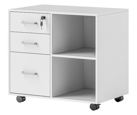 Dulap cu Sertare pentru Birou, Suport pentru Documente cu 3 Sertare cu Incuietoare si Chei, 60x40x56 cm, Alb
