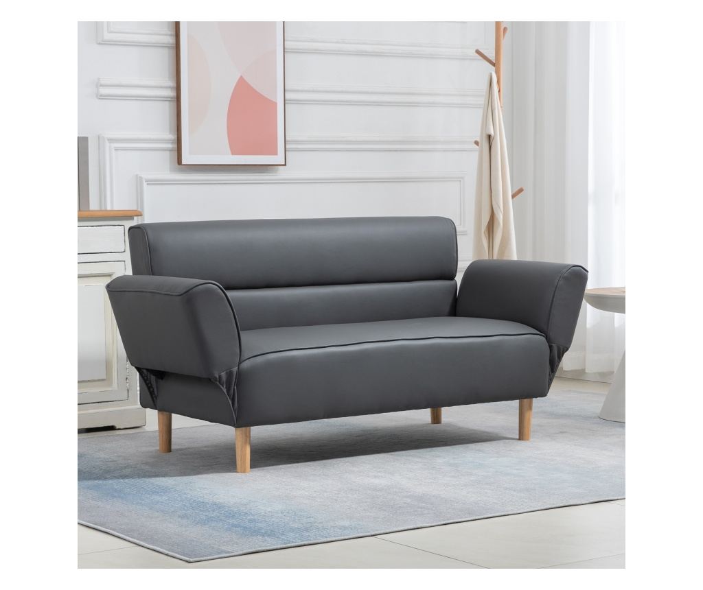 Двуместен диван за всекидневна, малък диван с регулируем подлакътник, сив - 2