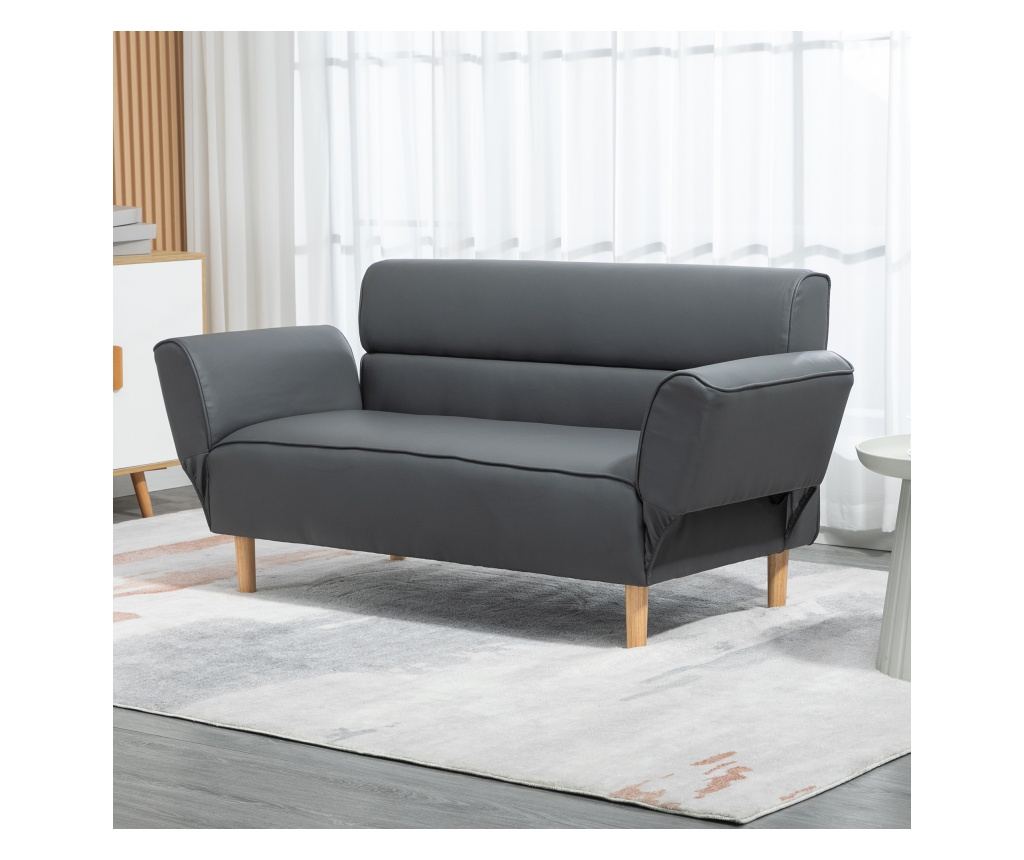 Двуместен диван за всекидневна, малък диван с регулируем подлакътник, сив - 3