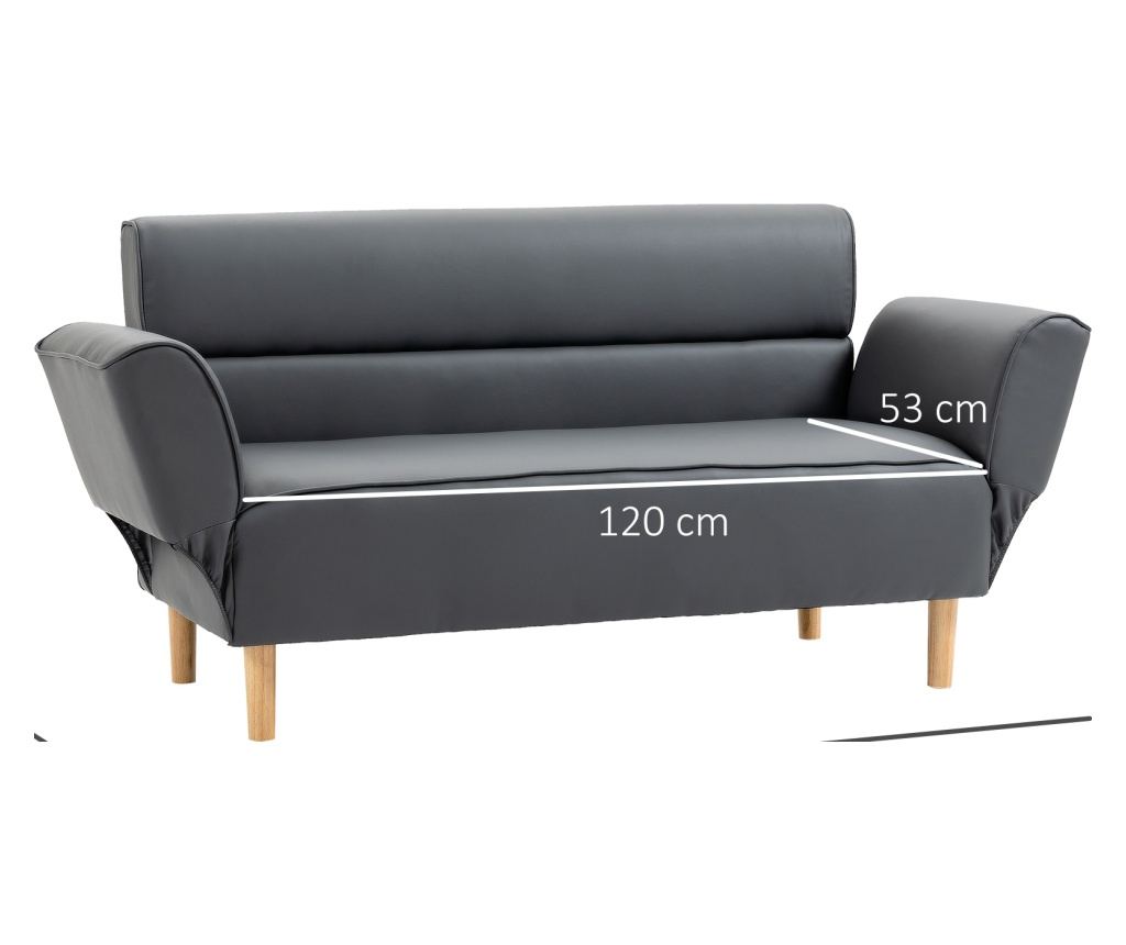 Двуместен диван за всекидневна, малък диван с регулируем подлакътник, сив - 4