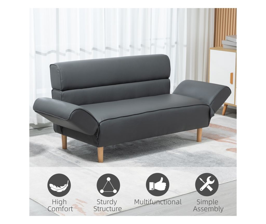 Двуместен диван за всекидневна, малък диван с регулируем подлакътник, сив - 7