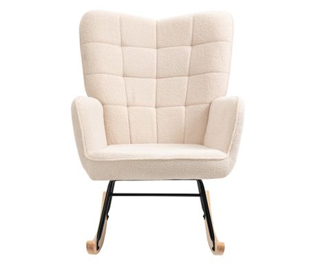 Balansoar Tapitat cu Cotiere, Fotoliu din Lemn si Otel pentru Living si Dormitor, 71x92x101 cm, Bej