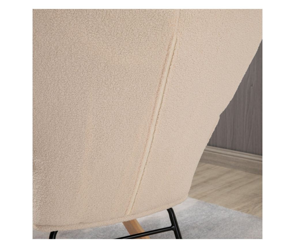 Kárpitozott Hintaszék Karfákkal, Fa és Acél Fotel Nappaliba és Hálószobába, 71x92x101 cm, Bézs - 8