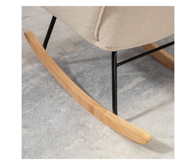 Тапициран люлеещ се стол с подлакътници, дървен и стоманен стол за всекидневна и спалня, 71x92x101 см, бежов