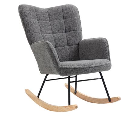 Fotoliu Balansoar Relaxant cu Brate, Structura din Otel si Picioare din Lemn de Fag, 71x98x101 cm, Gri Inchis