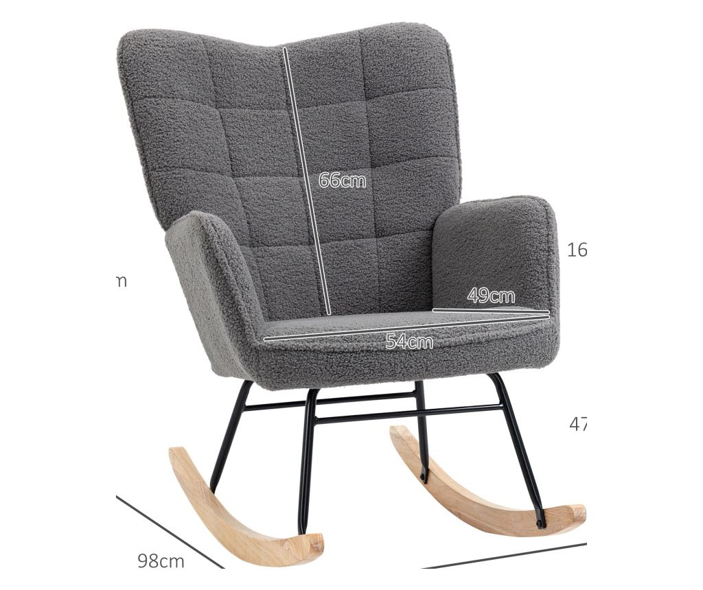 Fotoliu Balansoar Relaxant cu Brate, Structura din Otel si Picioare din Lemn de Fag, 71x98x101 cm, Gri Inchis - 4