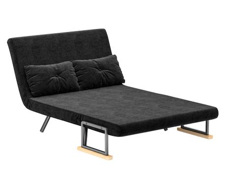 Canapea Pat de 2 Locuri cu Spatar Reglabil pe 5 Nivele si 2 Perne din Material Capitonat, 102x73x81 cm, Negru