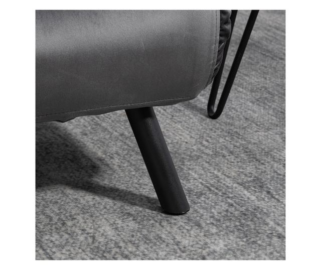 Двуместен разтегателен диван с 5-степенна регулируема облегалка и 2 възглавници от тапициран плат, 102x73x81 см, тъмно сив