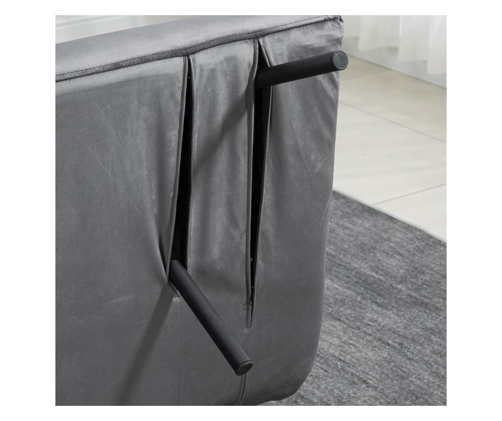 Двуместен разтегателен диван с 5-степенна регулируема облегалка и 2 възглавници от тапициран плат, 102x73x81 см, тъмно сив - 10