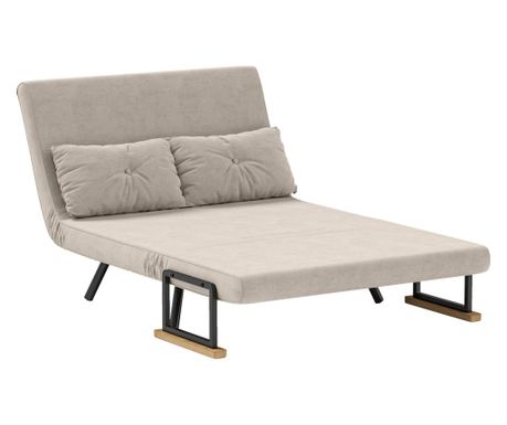 Canapea Pat de 2 Locuri cu Spatar Reglabil pe 5 Nivele si 2 Perne din Material Capitonat, 102x73x81 cm, Crem Alb