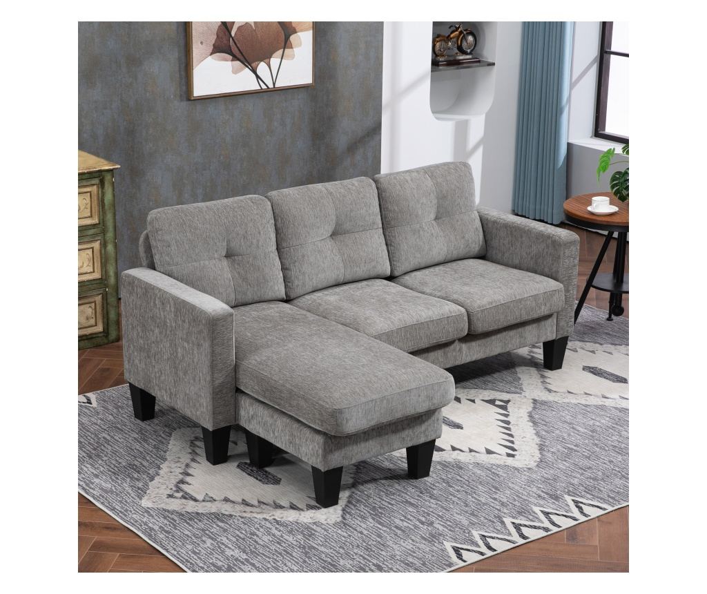 Canapea Coltar Extensibil cu Sezlong Reversibil, Perna pentru Sezut si Spatar si 3 Locuri, 186x130x84 cm, Maro - 2