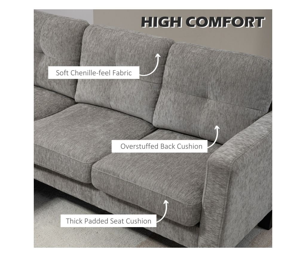Canapea Coltar Extensibil cu Sezlong Reversibil, Perna pentru Sezut si Spatar si 3 Locuri, 186x130x84 cm, Maro - 5