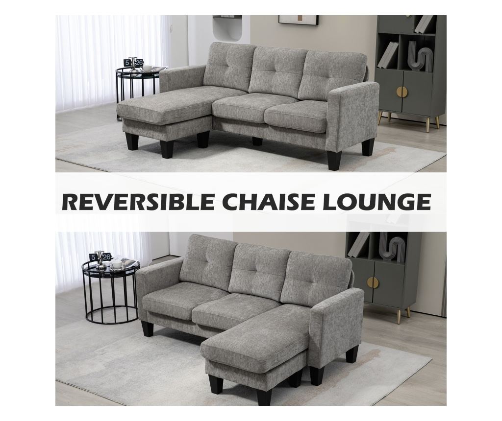 Canapea Coltar Extensibil cu Sezlong Reversibil, Perna pentru Sezut si Spatar si 3 Locuri, 186x130x84 cm, Maro - 7