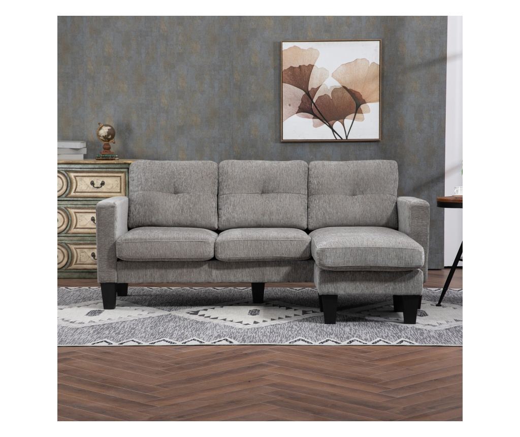 Canapea Coltar Extensibil cu Sezlong Reversibil, Perna pentru Sezut si Spatar si 3 Locuri, 186x130x84 cm, Maro - 8