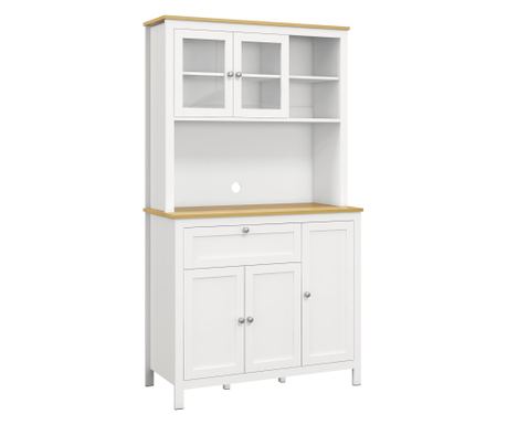 Konyhai buffé fiókokkal, nyitott és állítható polcokkal MDF fából, 100x40x180 cm, fehér