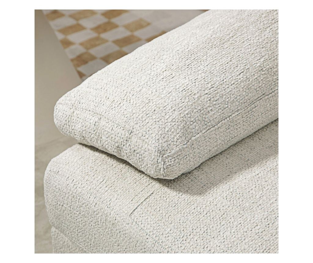 Модулен диван с 4 места, 2 табуретки за крака, възглавници за ръце и гръб, 313x149x88 см, кремаво бял - 9