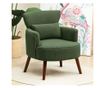 Fotoliu Capitonat cu Perna si Sezut Gros, Fotoliu din Catifea cu Spatar si Picioare din Lemn, 69x69,5x78 cm, Verde