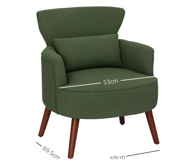 Fotoliu Capitonat cu Perna si Sezut Gros, Fotoliu din Catifea cu Spatar si Picioare din Lemn, 69x69,5x78 cm, Verde