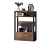 Masuta de Living in Stil Industrial cu 2 Rafturi, Masuta Laterala din Lemn si Metal, 46x18x58,5 cm, Maro Rustic