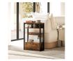 Masuta de Living in Stil Industrial cu 2 Rafturi, Masuta Laterala din Lemn si Metal, 46x18x58,5 cm, Maro Rustic