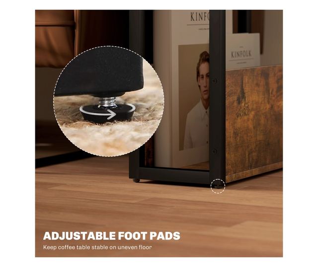 Masuta de Living in Stil Industrial cu 2 Rafturi, Masuta Laterala din Lemn si Metal, 46x18x58,5 cm, Maro Rustic