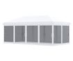 Foisor Pliabil cu 6 Perdele Plasa de Tantari, Foisor de Gradina cu Structura din Otel, 585x295x270cm, Alb Crem