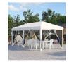 Foisor Pliabil cu 6 Perdele Plasa de Tantari, Foisor de Gradina cu Structura din Otel, 585x295x270cm, Alb Crem