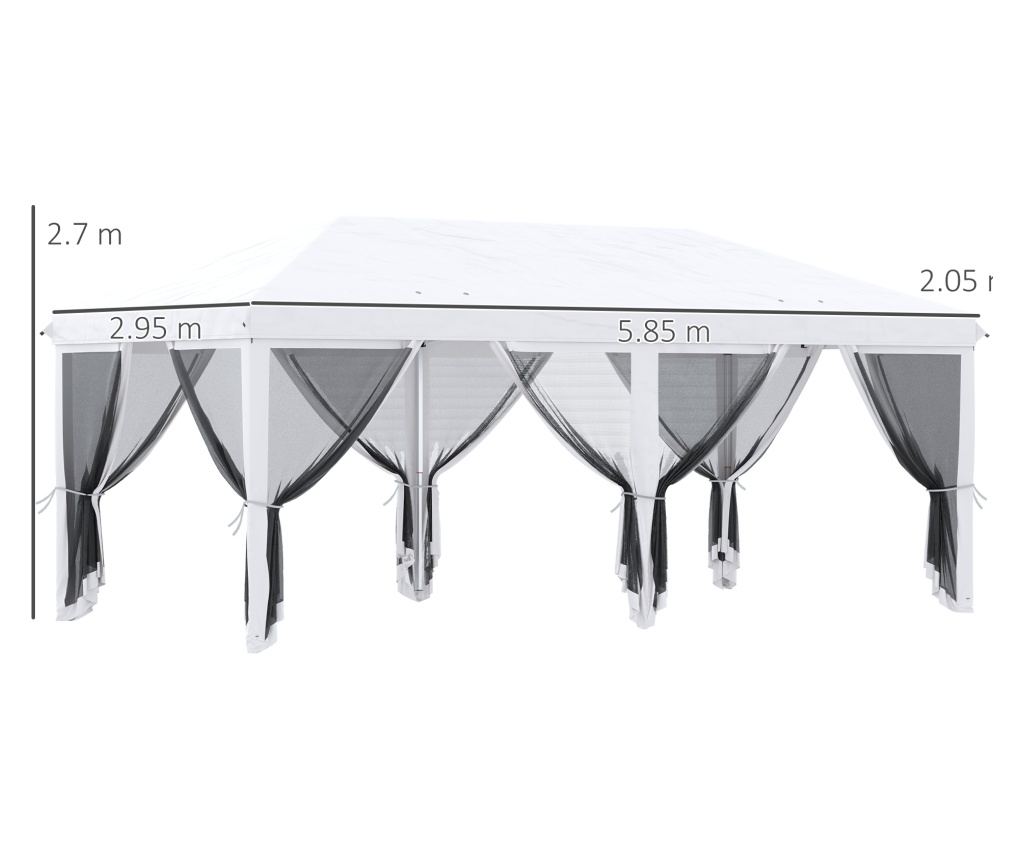Foisor Pliabil cu 6 Perdele Plasa de Tantari, Foisor de Gradina cu Structura din Otel, 585x295x270cm, Alb Crem - 4